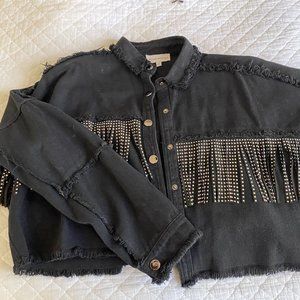 Super cute stud fringe black denim jacket!